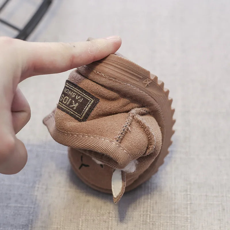 Boobuba 2024 Winter Baby Snow Boots - Cute Leather Sheep Pattern, Warm & Soft