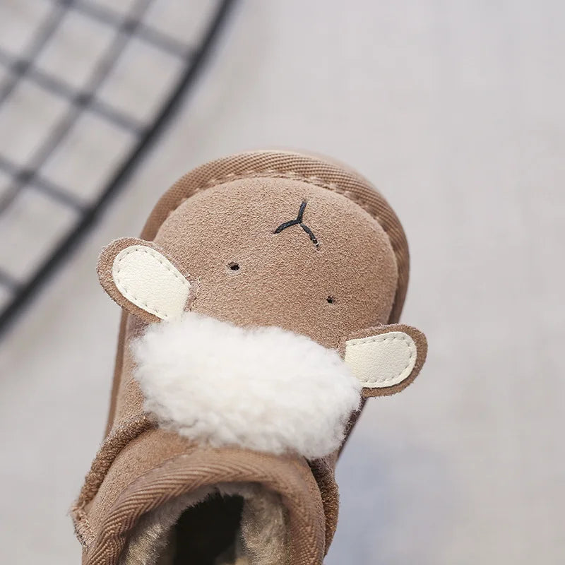 Boobuba 2024 Winter Baby Snow Boots - Cute Leather Sheep Pattern, Warm & Soft