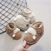 Boobuba 2024 Winter Baby Snow Boots - Cute Leather Sheep Pattern, Warm & Soft