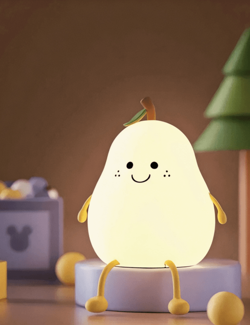 Boobuba 7-Color Silicone Pear LED Night Light - Touch Dimming & USB Rechargeable for Kids' Rooms