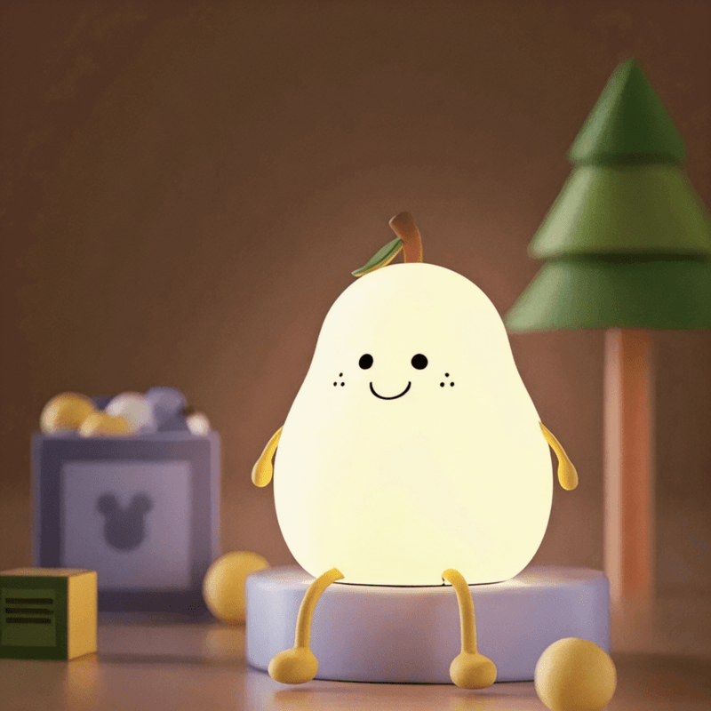 Boobuba 7-Color Silicone Pear LED Night Light - Touch Dimming & USB Rechargeable for Kids' Rooms