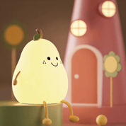 Boobuba 7-Color Silicone Pear LED Night Light - Touch Dimming & USB Rechargeable for Kids' Rooms