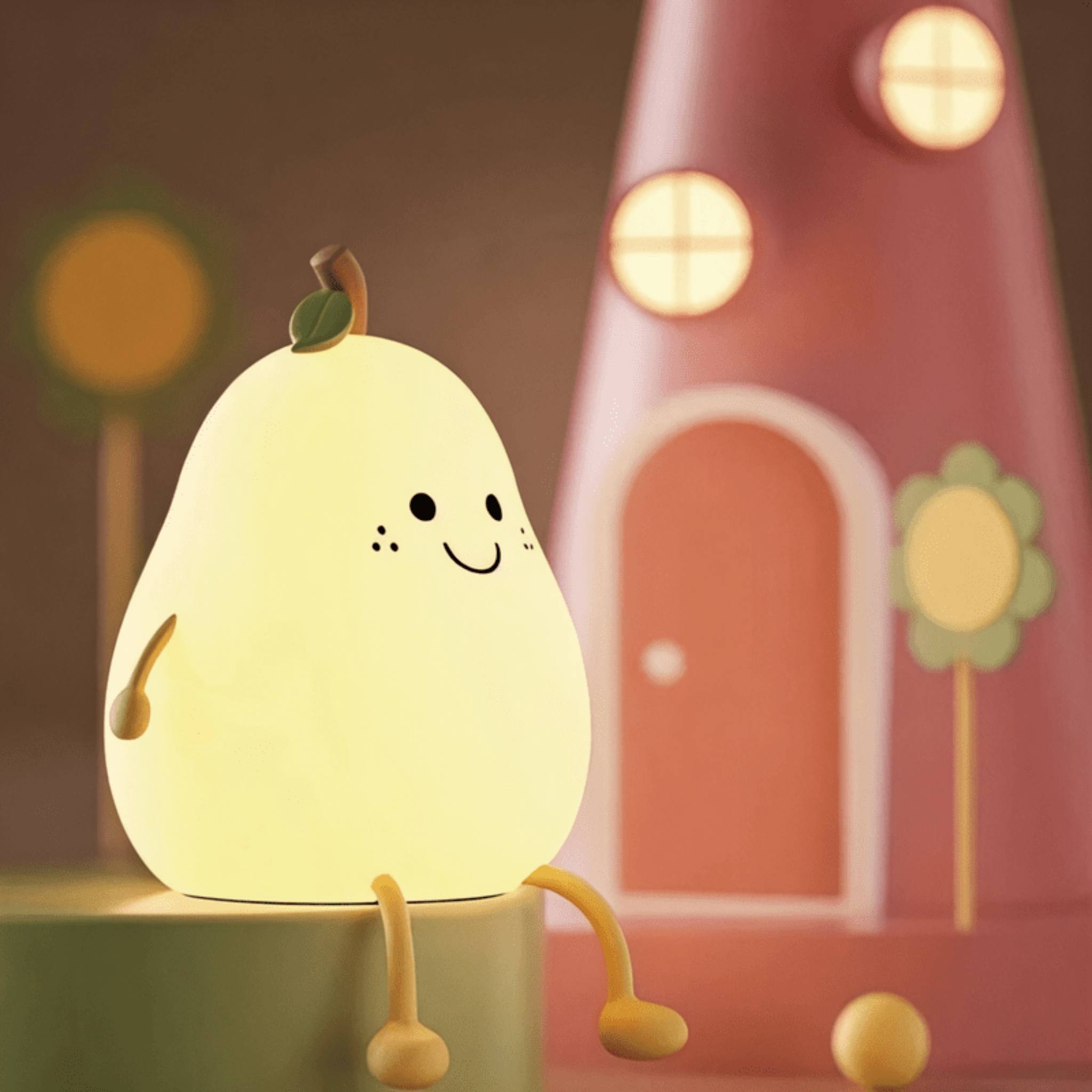 Boobuba 7-Color Silicone Pear LED Night Light - Touch Dimming & USB Rechargeable for Kids' Rooms