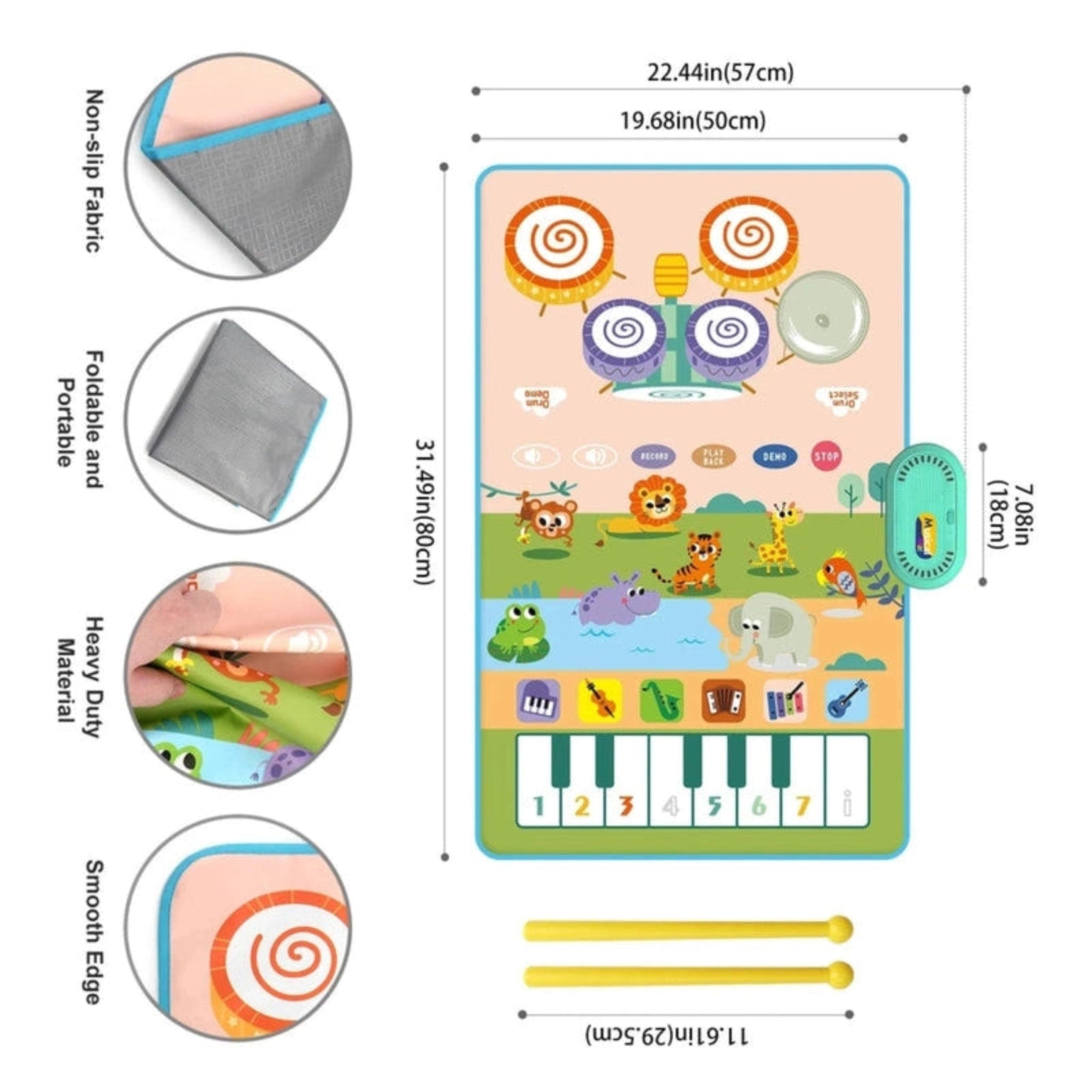 Boobuba 80x50cm Kids 6-in-1 Music Dance Mat - Fun Educational Playtime