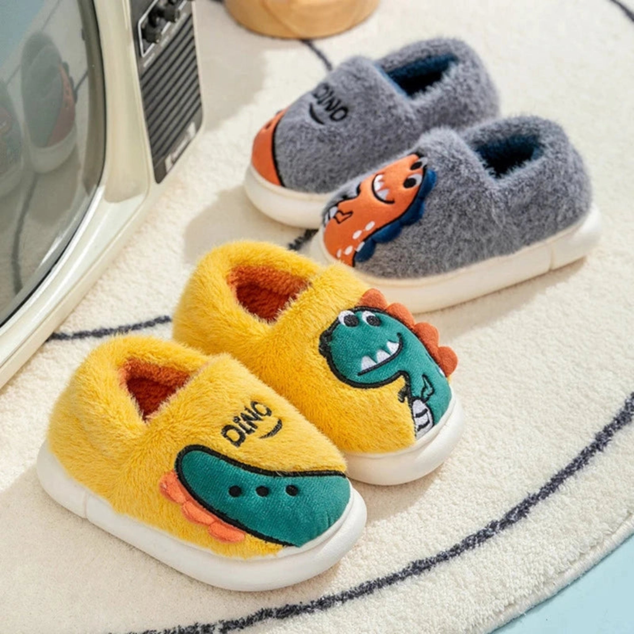 Boobuba Kids' Cartoon Dinosaur Plush Slippers - Soft, Non-Slip, Warm