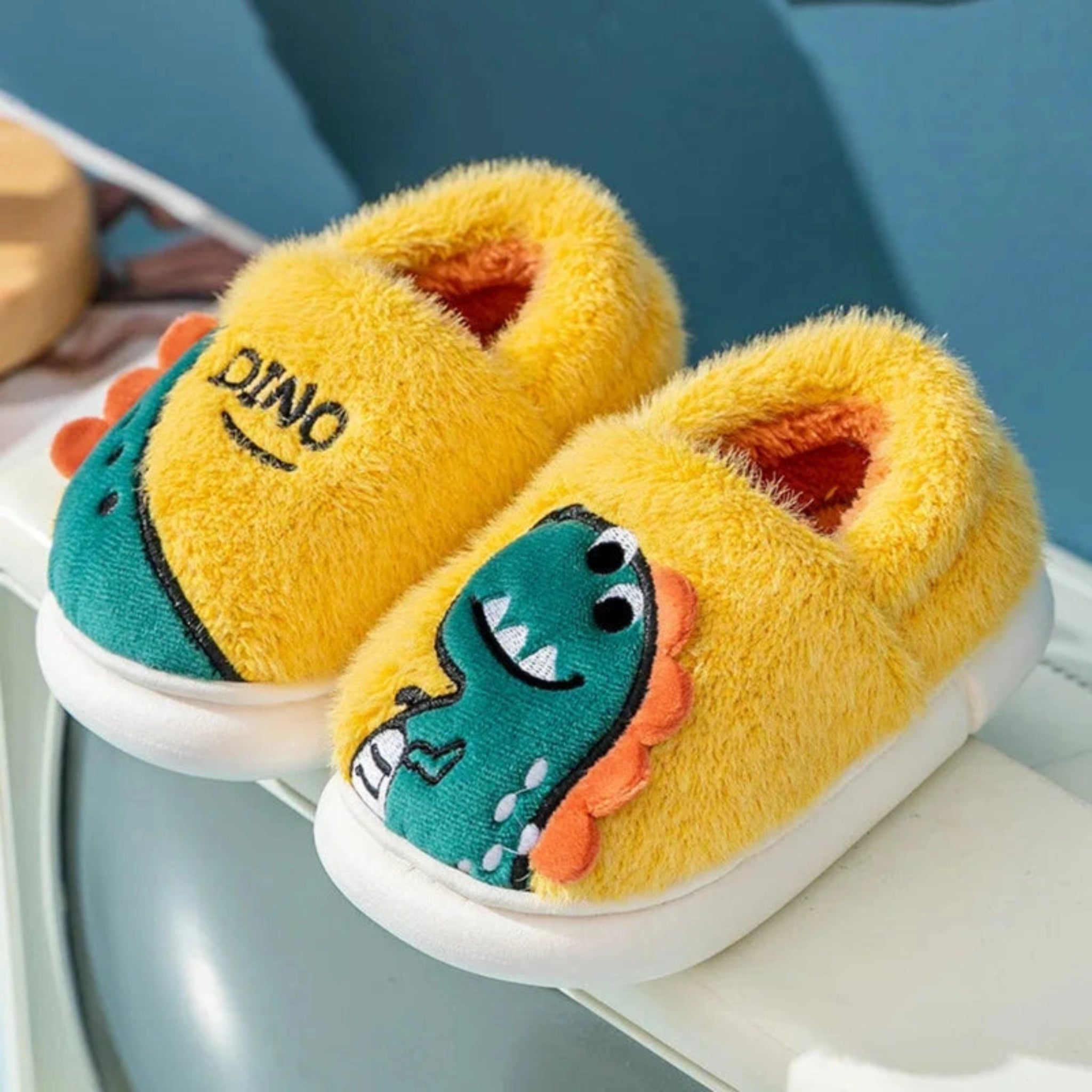Boobuba Kids' Cartoon Dinosaur Plush Slippers - Soft, Non-Slip, Warm