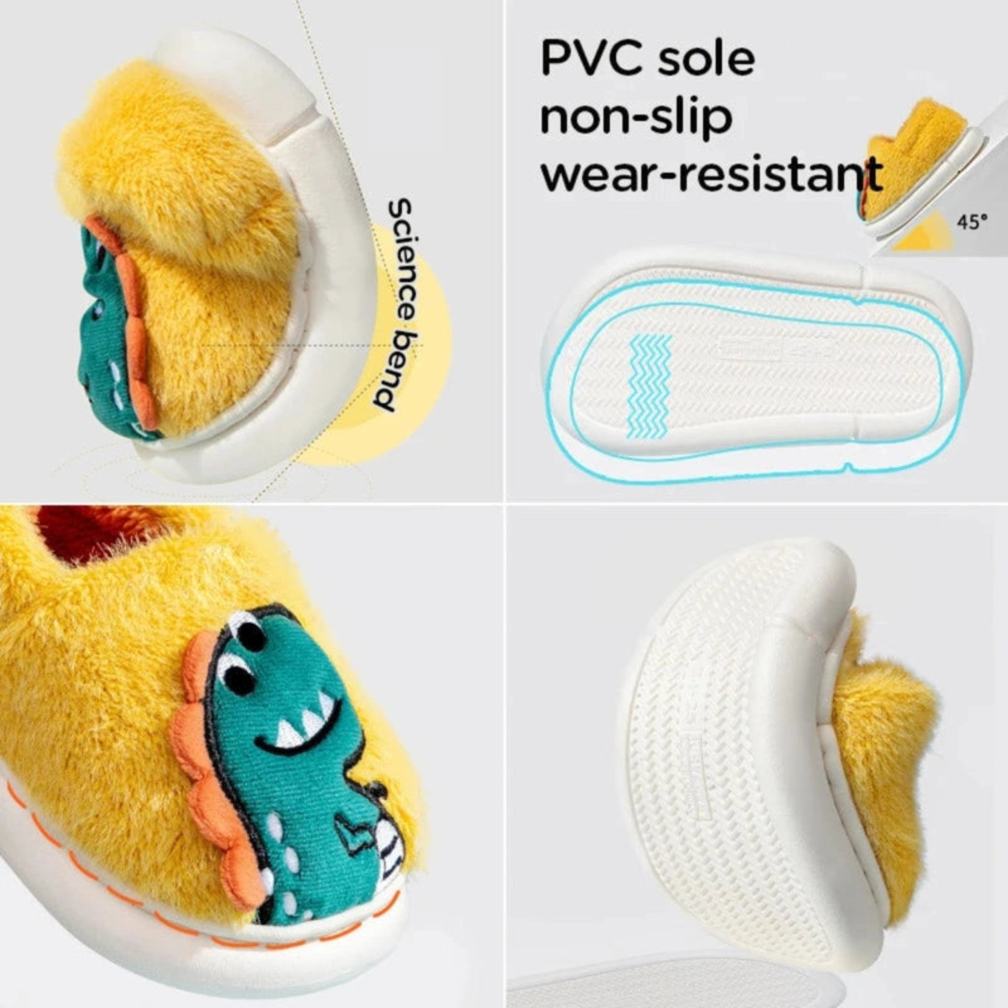Boobuba Kids' Cartoon Dinosaur Plush Slippers - Soft, Non-Slip, Warm