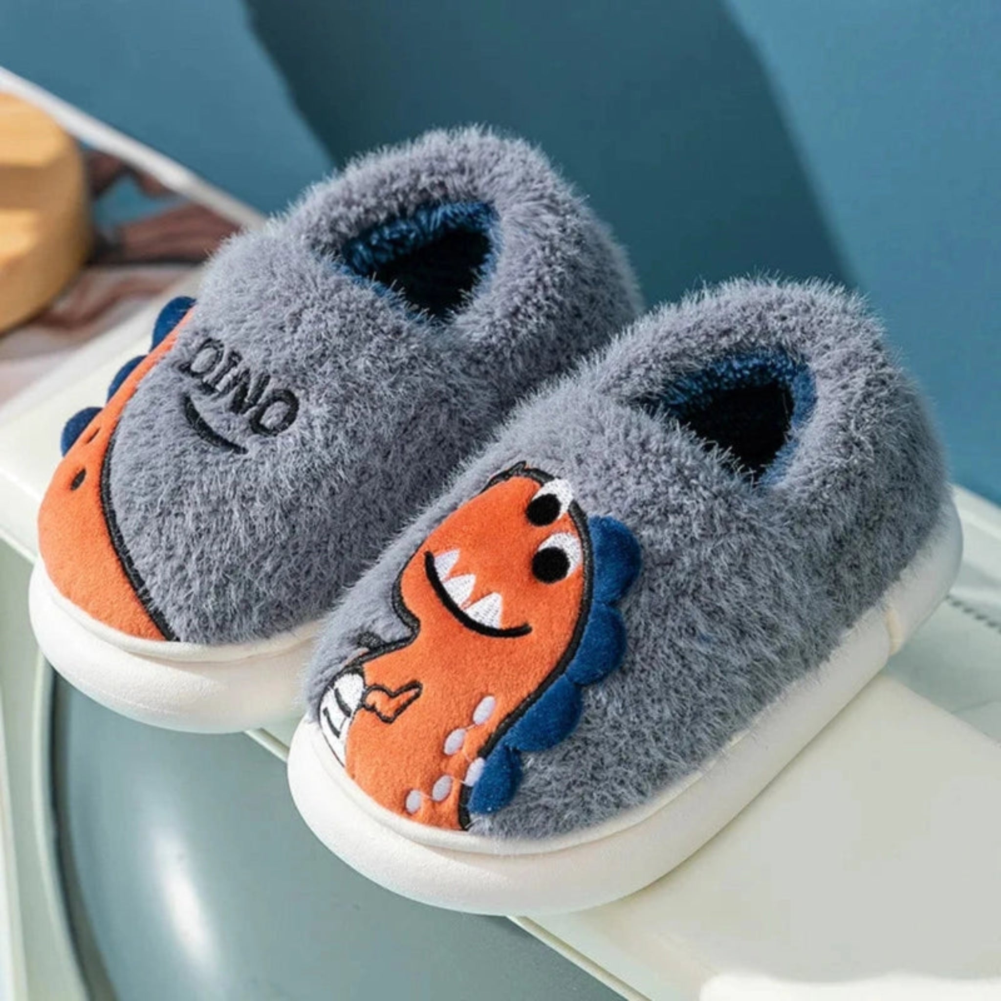 Boobuba Kids' Cartoon Dinosaur Plush Slippers - Soft, Non-Slip, Warm