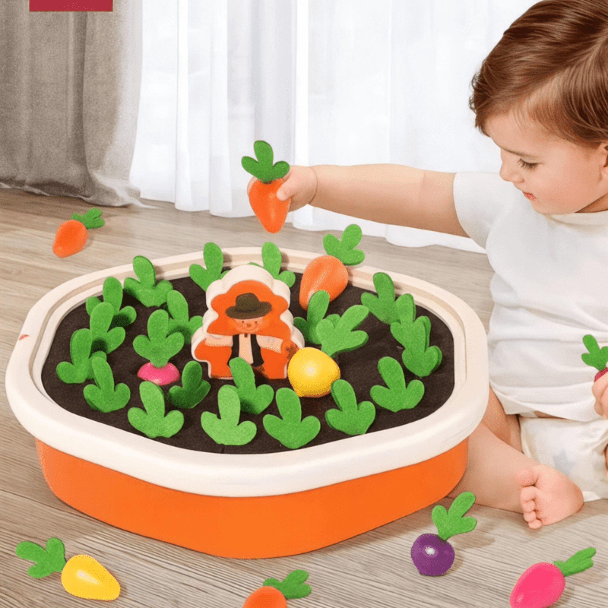 Boobuba Montessori Baby Toys: Colorful Shape Pull Carrot & Counting Set