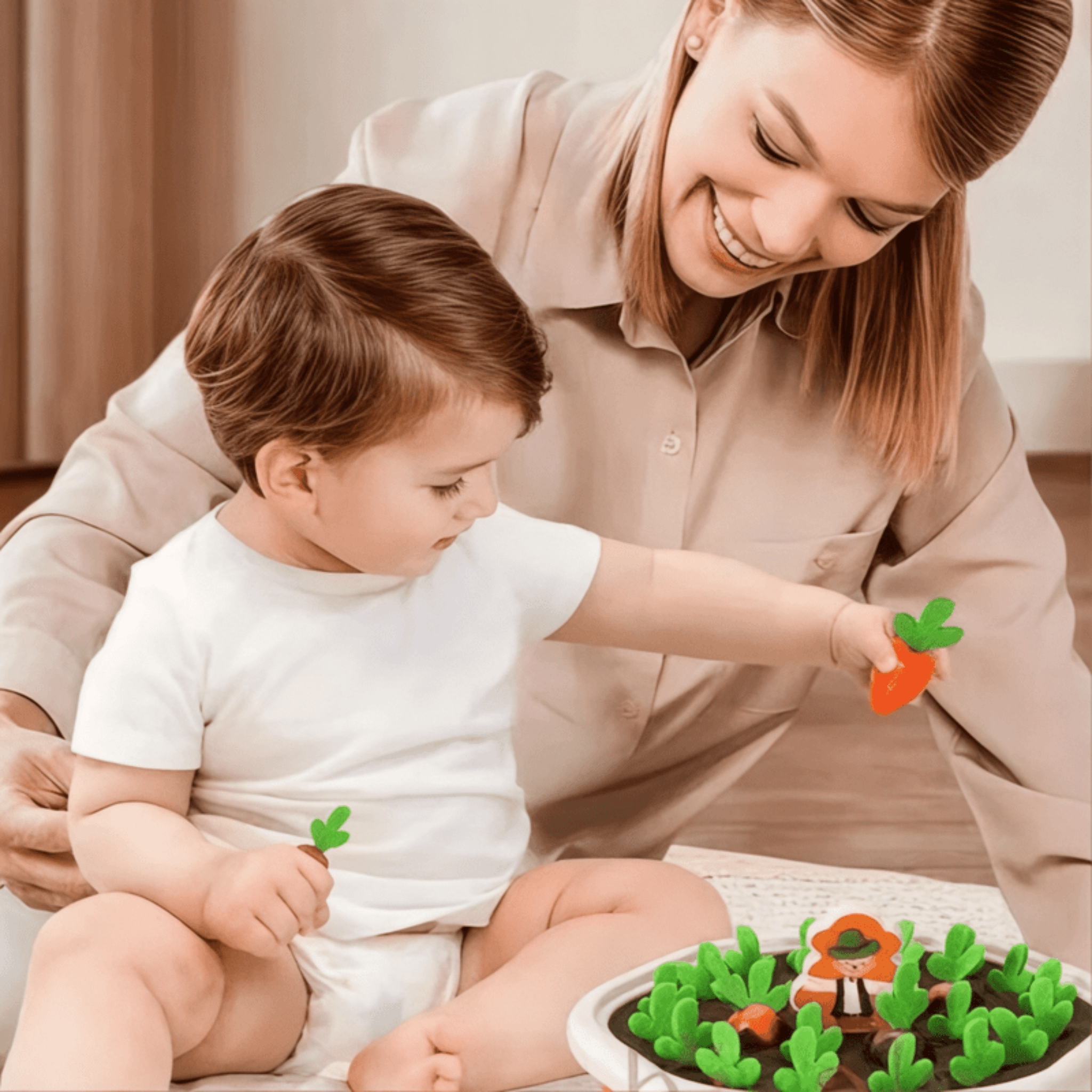 Boobuba Montessori Baby Toys: Colorful Shape Pull Carrot & Counting Set