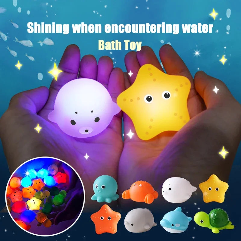 LED Light-Up Cute Animal Bath Toys - Soft Rubber Floating Frogs