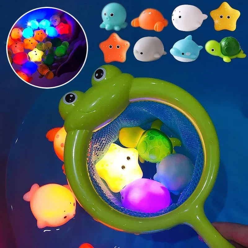 LED Light-Up Cute Animal Bath Toys - Soft Rubber Floating Frogs